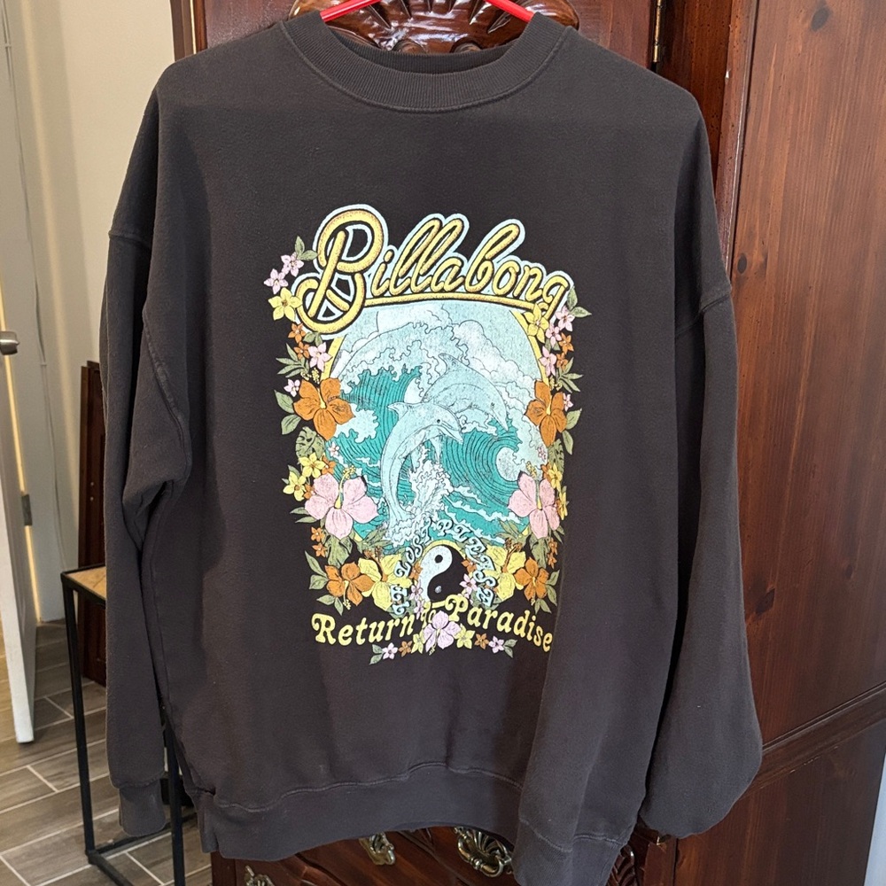 Billabong Black Floral Graphic Crewneck Sweater